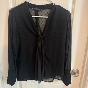 Zara Black Textured Blouse with Sheer Back